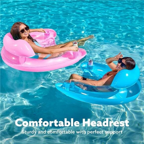 Inflatable Pool Floats Adult,2 Pack Pool Chairs with Cup Holders - Picture 2 of 8